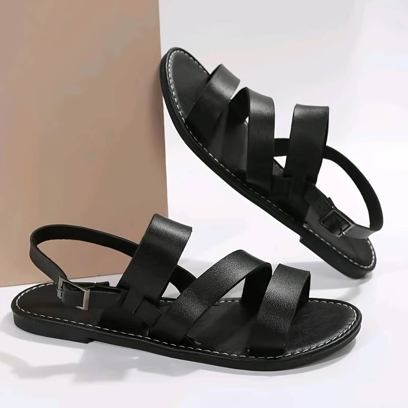 Women's Three-Strap Summer Sandals – Easy Casual Flat Sandals