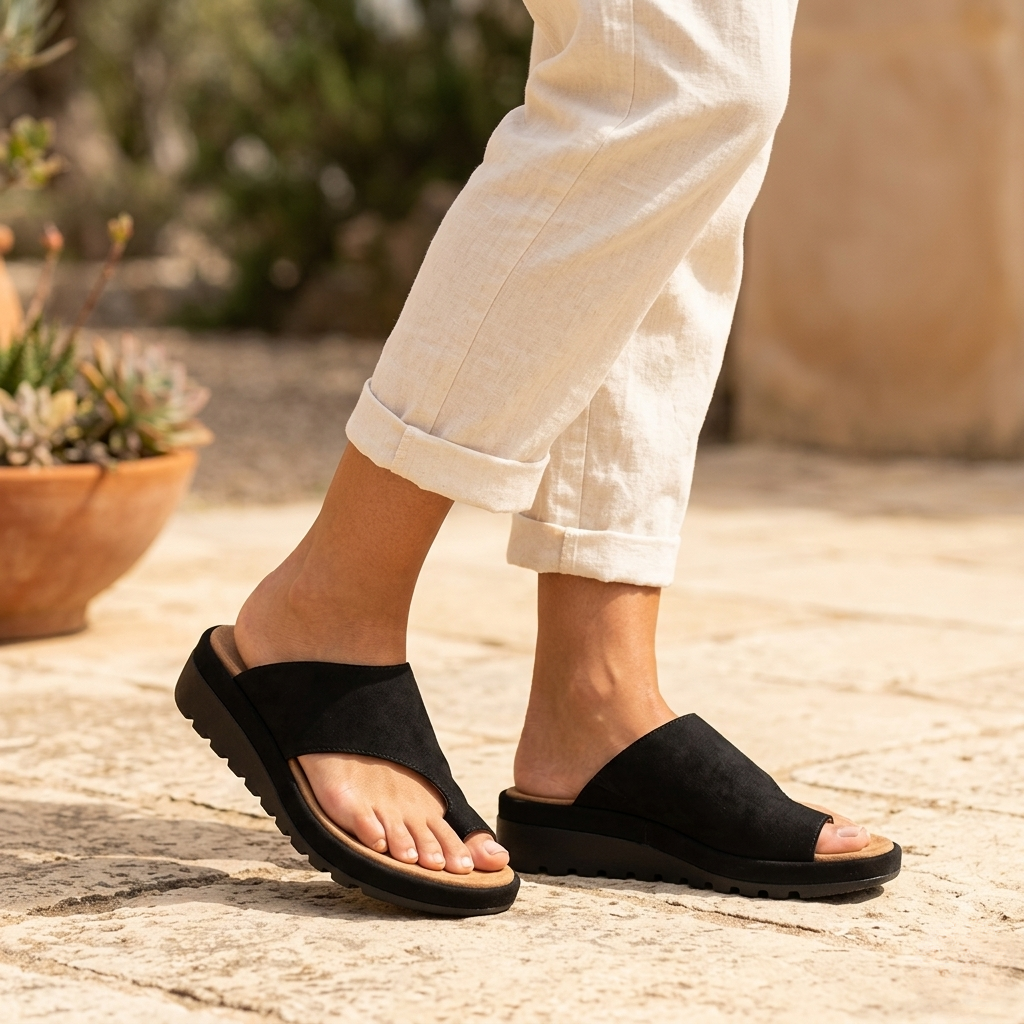 Women's Toe Ring Slide Sandals – Non Slip Wedge Summer Sandals