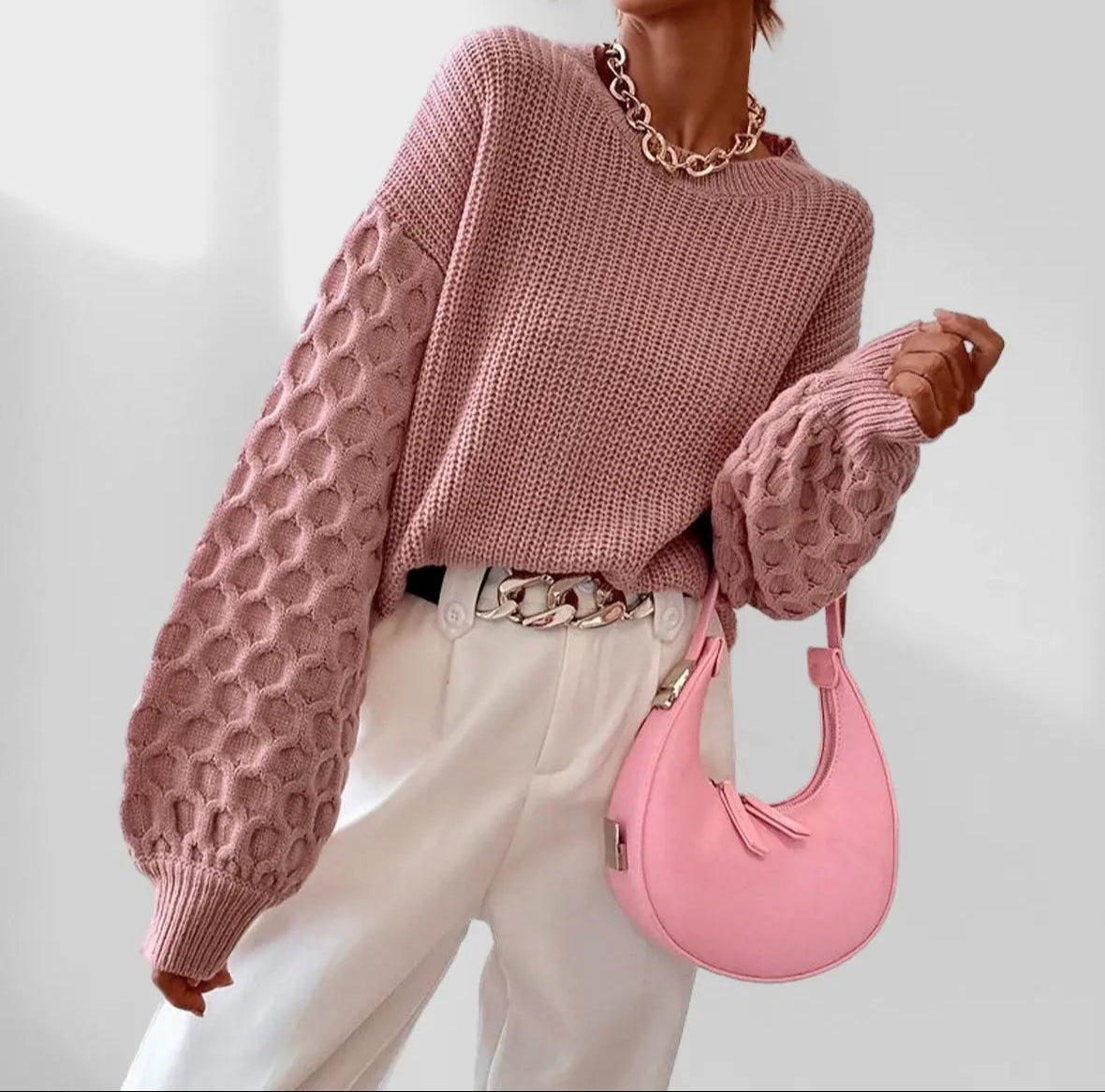 Women’s Lantern Sleeve Sweater – Comfortable and Loose Knitted Sweater for Fall