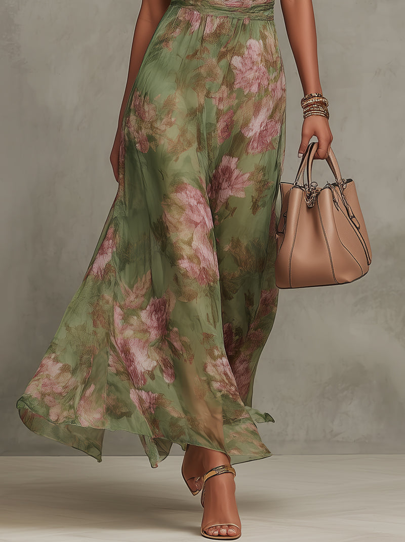 Women's Floral Chiffon Halter Maxi Dress – Elegant Occasion Dress