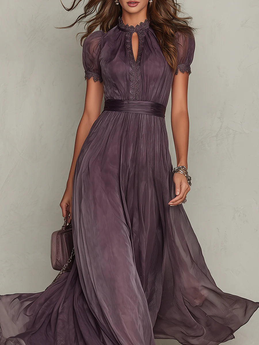 Women's Vintage Chiffon Maxi Dress – Elegant Flowy Occasion Dress