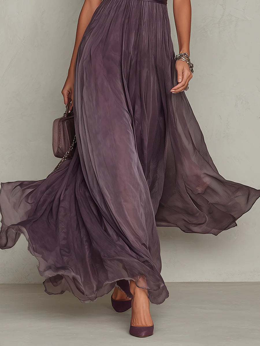 Women's Vintage Chiffon Maxi Dress – Elegant Flowy Occasion Dress
