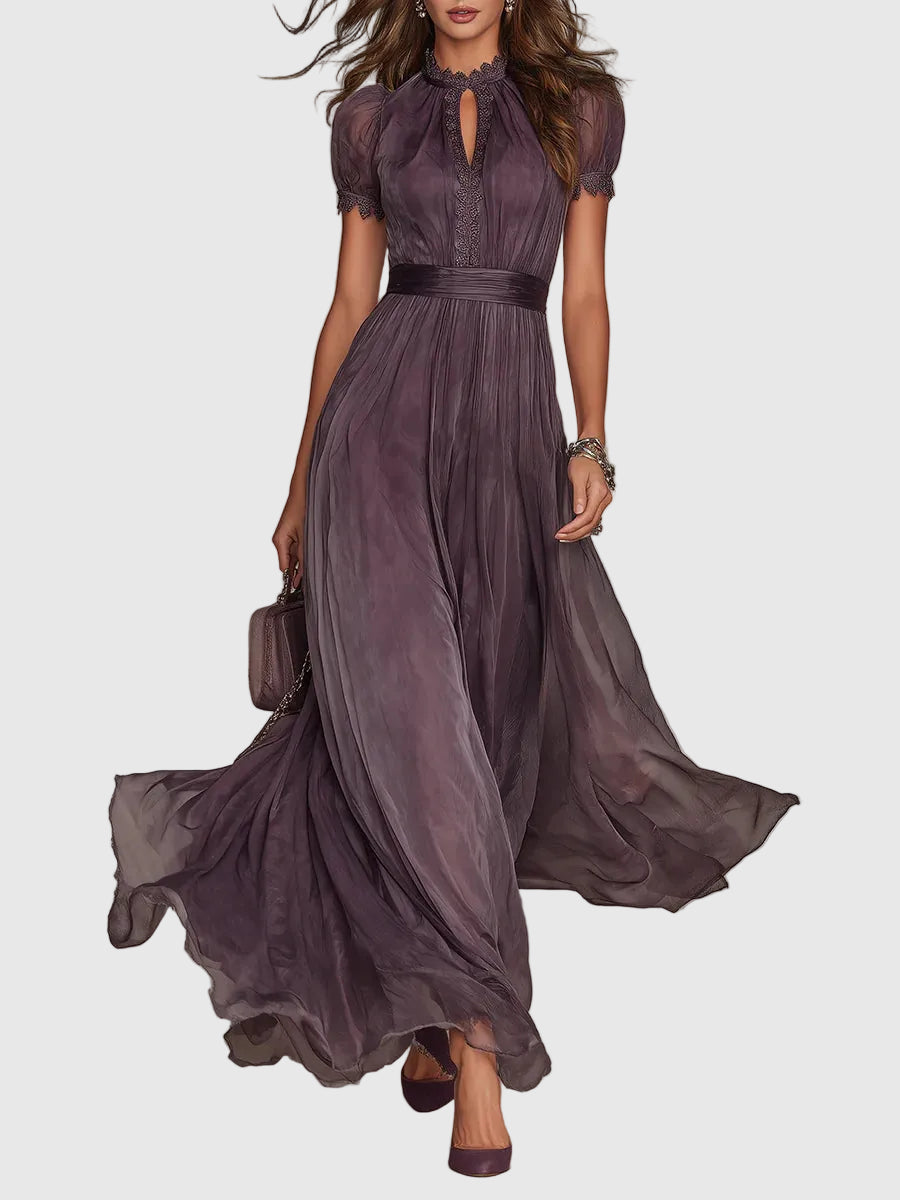 Women's Vintage Chiffon Maxi Dress – Elegant Flowy Occasion Dress