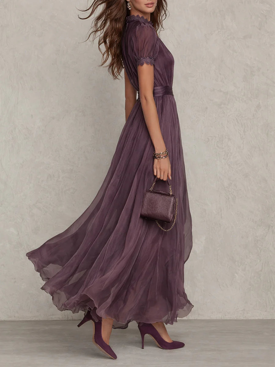 Women's Vintage Chiffon Maxi Dress – Elegant Flowy Occasion Dress