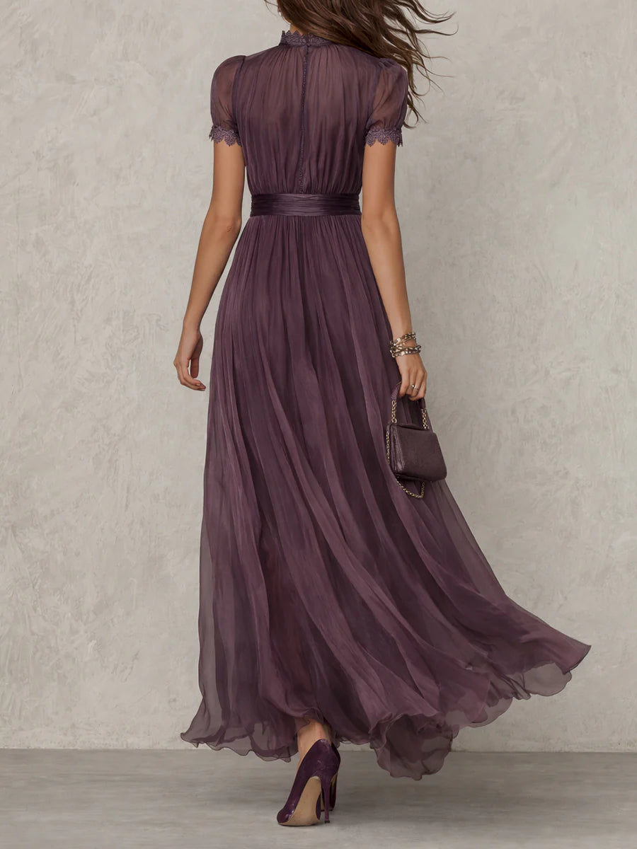 Women's Vintage Chiffon Maxi Dress – Elegant Flowy Occasion Dress