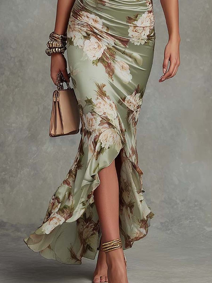 Women's Asymmetrical Satin Maxi Dress – Elegant One Shoulder Occasion Dress