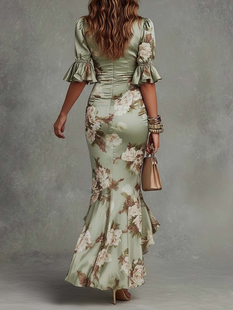 Women's Asymmetrical Satin Maxi Dress – Elegant One Shoulder Occasion Dress