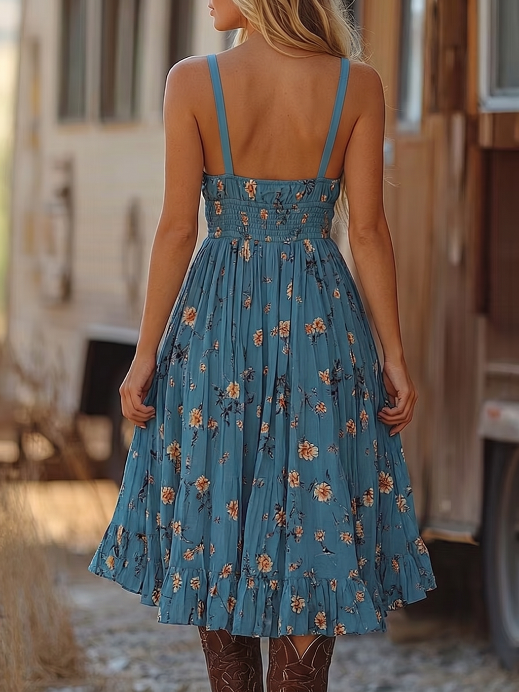 Women's Blue Floral Mini Dress - Ruffled Lightweight Summer Style