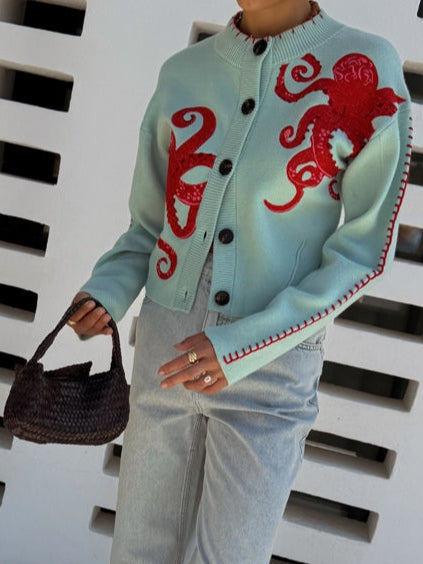 Women’s Octopus Pattern Knit Cardigan – Cozy Whimsical Casual Style