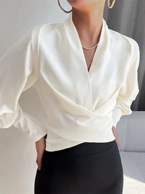 Women’s Puff-Sleeve V-Neck Blouse – Flattering Lightweight Fit