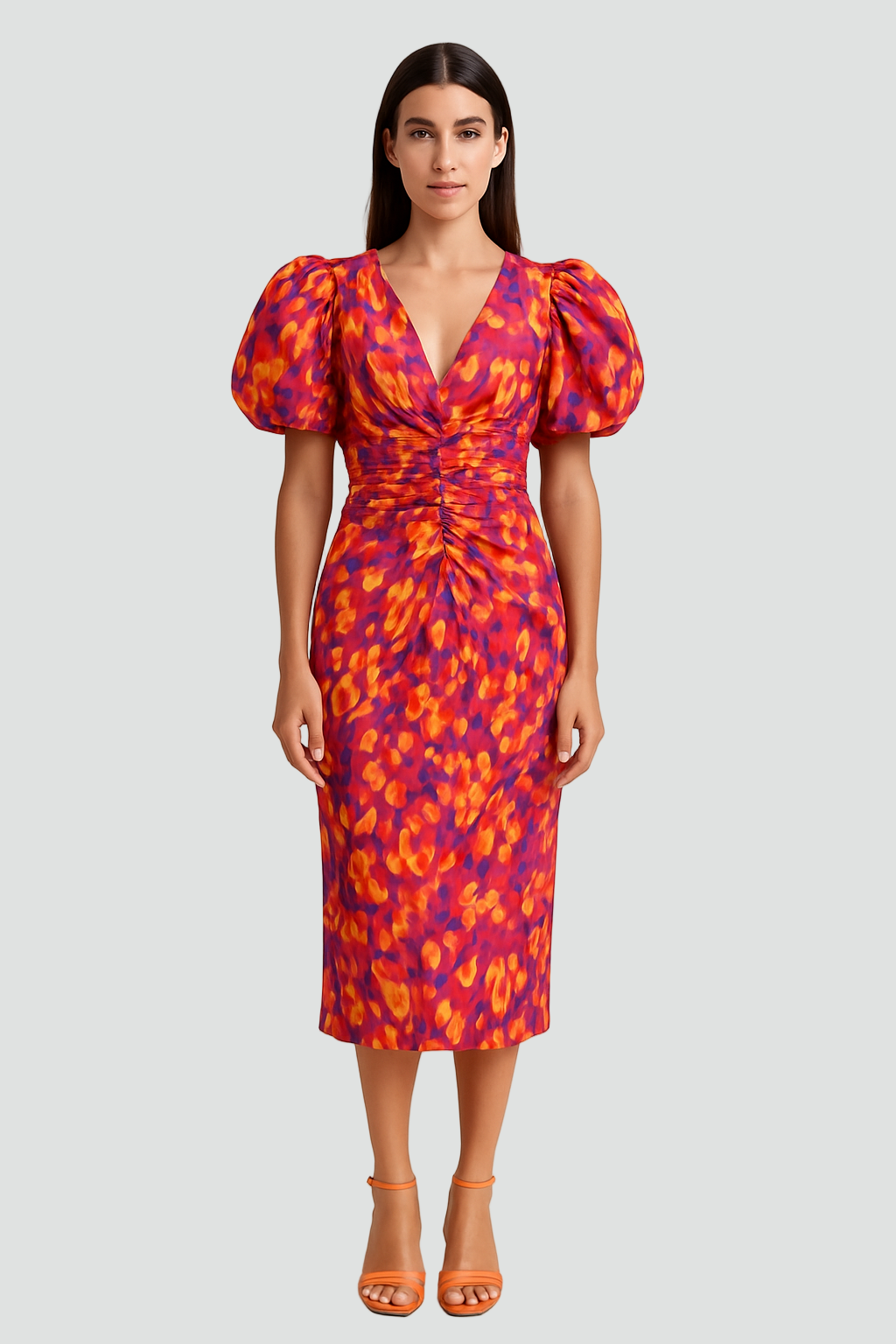 Women's Puff Sleeve Midi Dress – Elegant Feminine Occasion Style