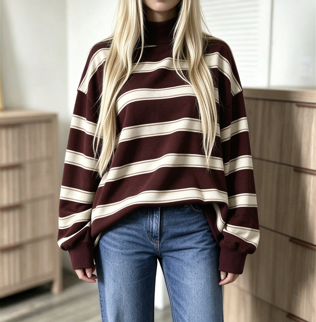 Women’s Striped Print Sweatshirt – Casual Fall Layer