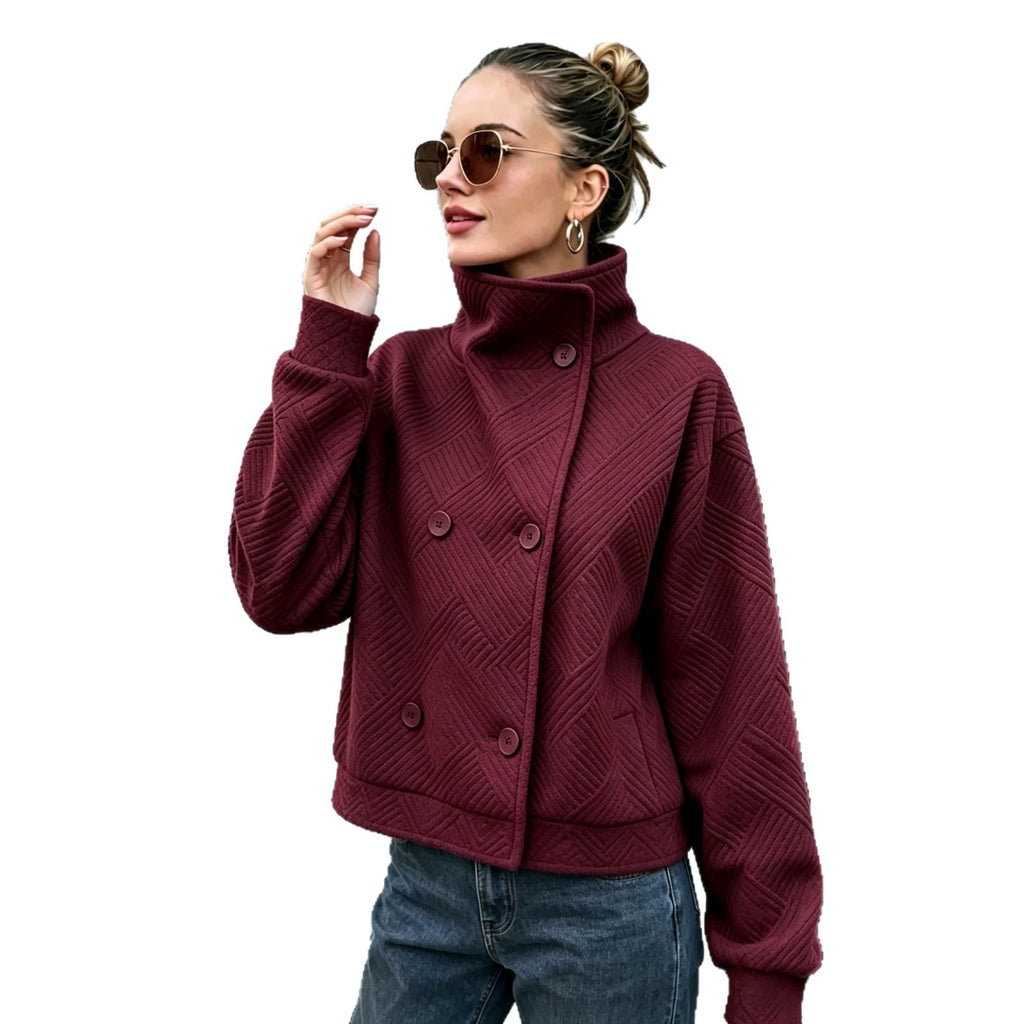 Buttoned Turtleneck Lapel Coat - Warm and Polished