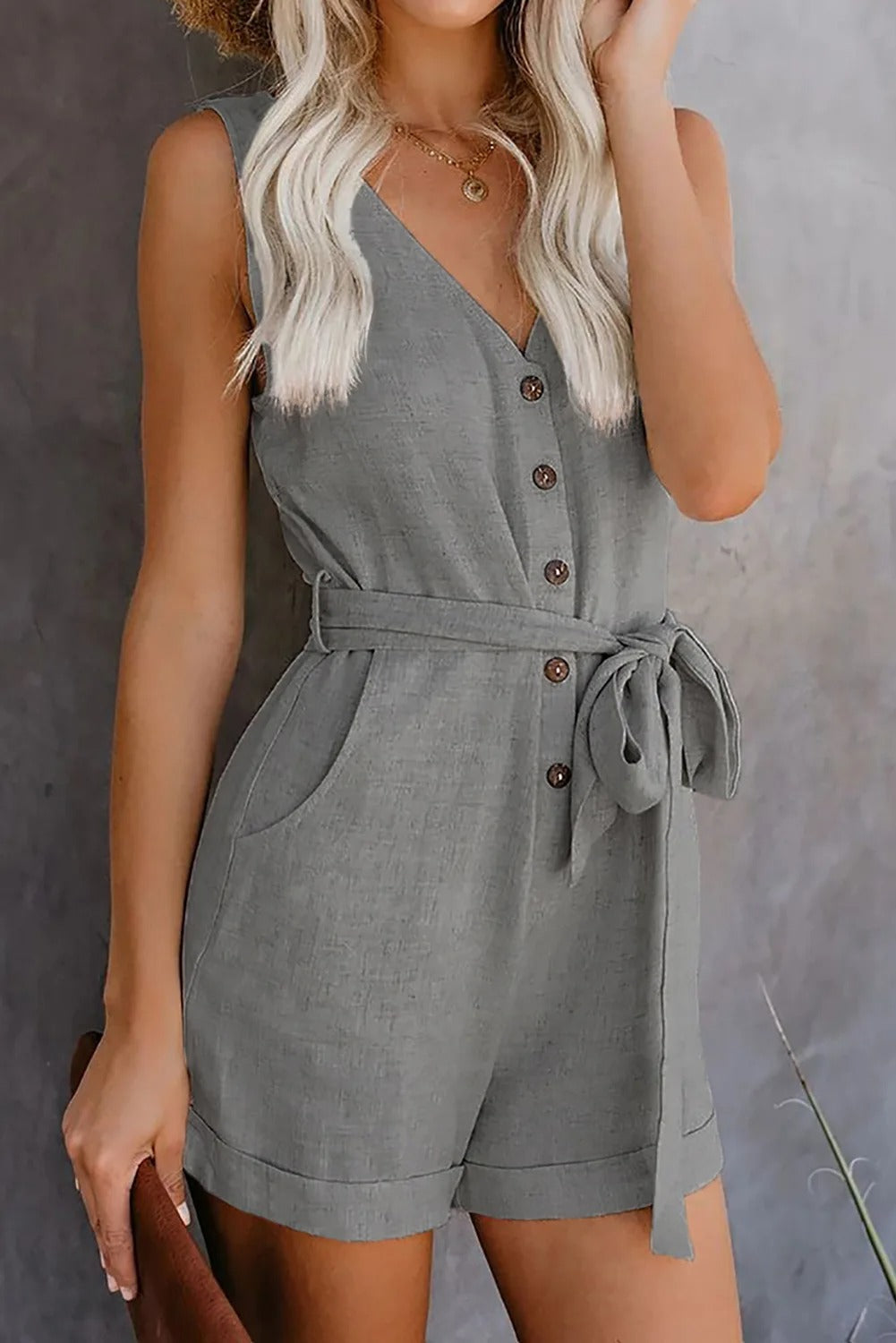 Women's Short Jumpsuit with Pockets - Casual Summer One Piece