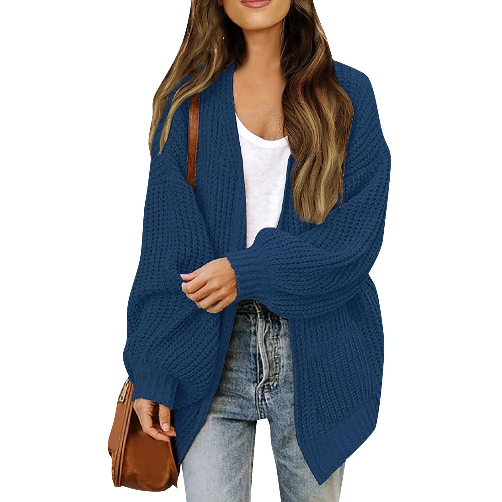 Women’s Chunky Knit Cardigan Coat – Lantern Sleeve Cozy Oversized Style