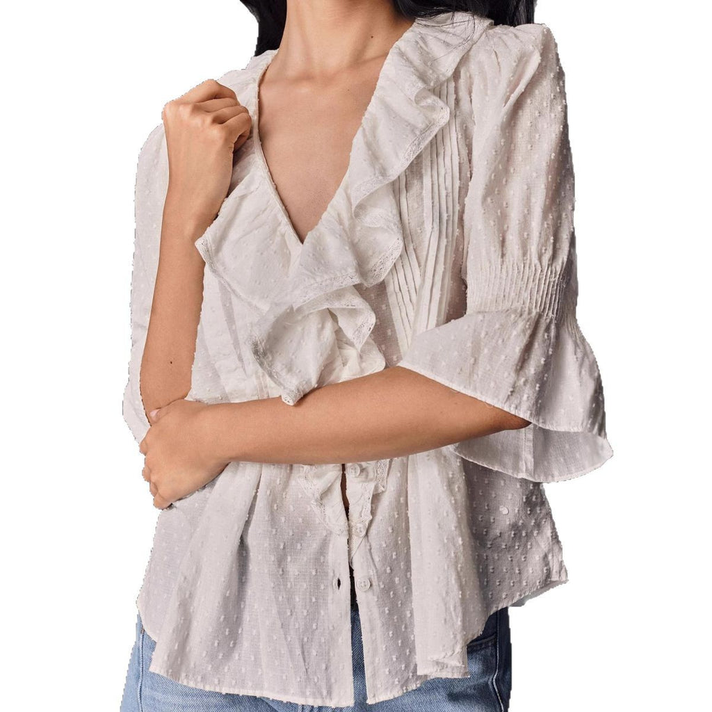 Women’s 3D Jacquard Shirt – Elegant Flared Sleeve Commute Top