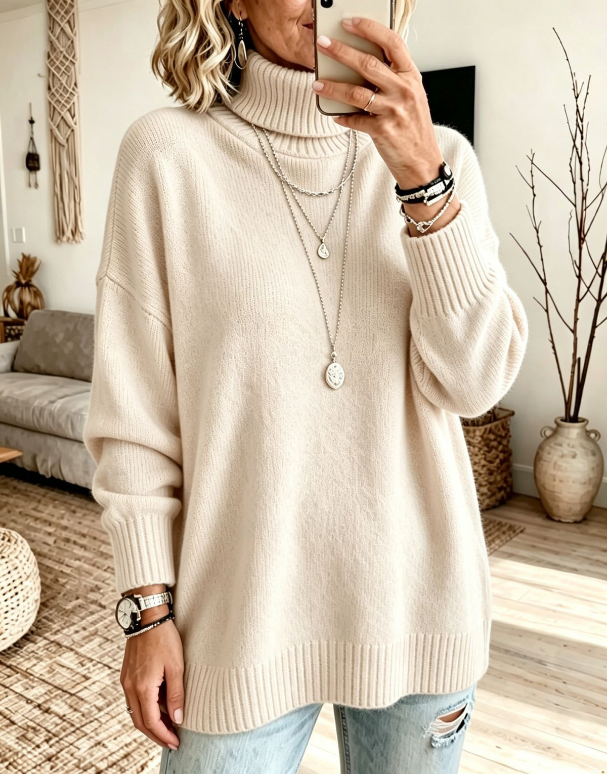 Loose-Fit Turtleneck Sweater - Soft and Trendy