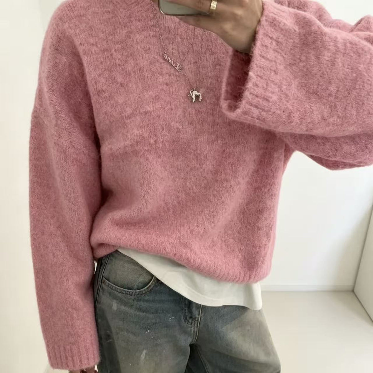 Women’s Solid Color Loose-Fit Knit Pullover – Cozy Casual Everyday Style