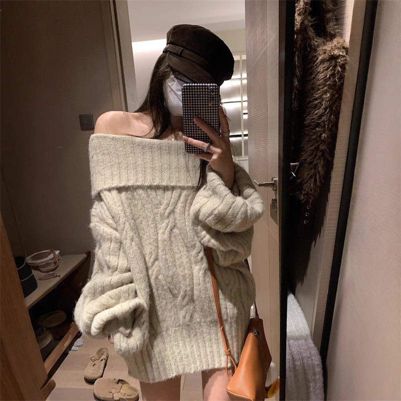 Women’s Off-Shoulder Faux Mink Knit Top – Soft Cozy Elegant Style