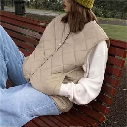 Women's Diamond Quilted Cotton Vest - Soft Lightweight Layering Piece