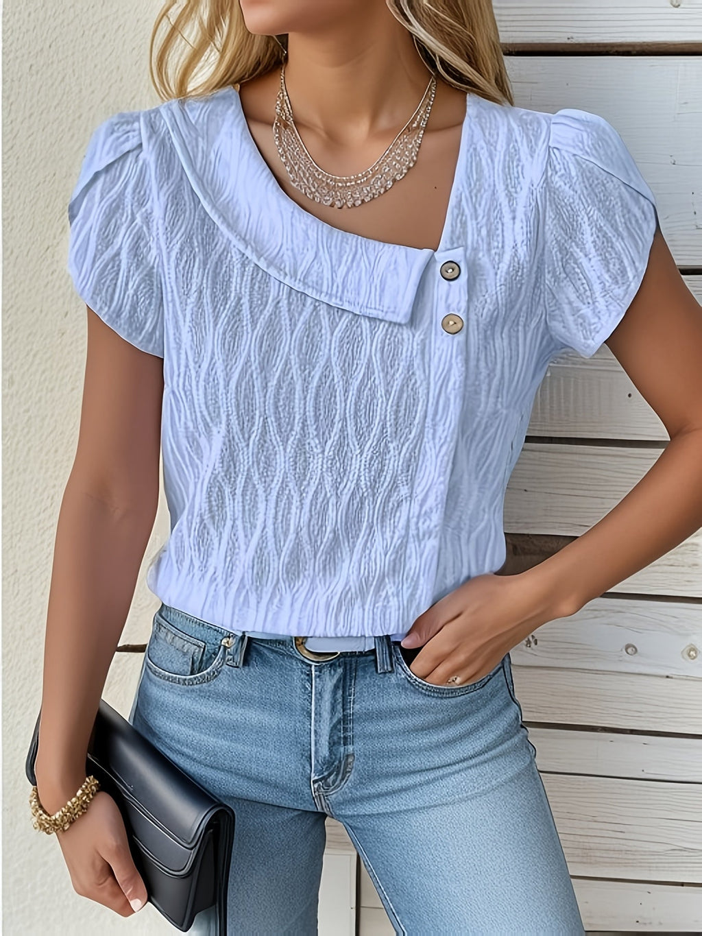 Zelinia Women’s Textured Blouse – Elegant Casual Work Office Style