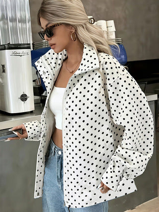 Women’s Polka Dot Printed Woven Jacket – Relaxed-Fit Stylish Short Coat