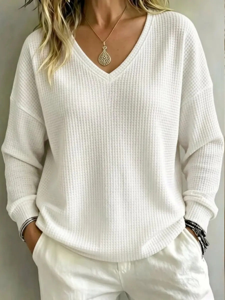 Women’s Casual V-Neck Pullover Top – Relaxed Comfortable Everyday Style