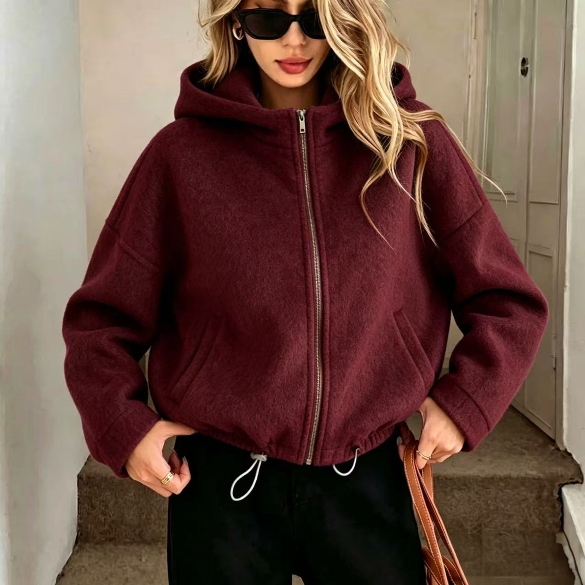 Short Hooded Wool Coat - Warm and Easy