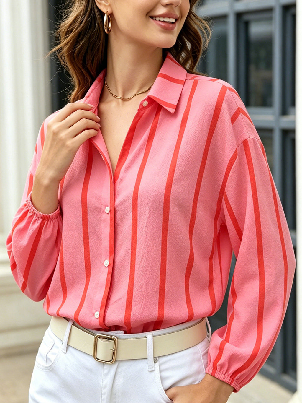 Striped Puff-Sleeve Blouse - Light and Feminine
