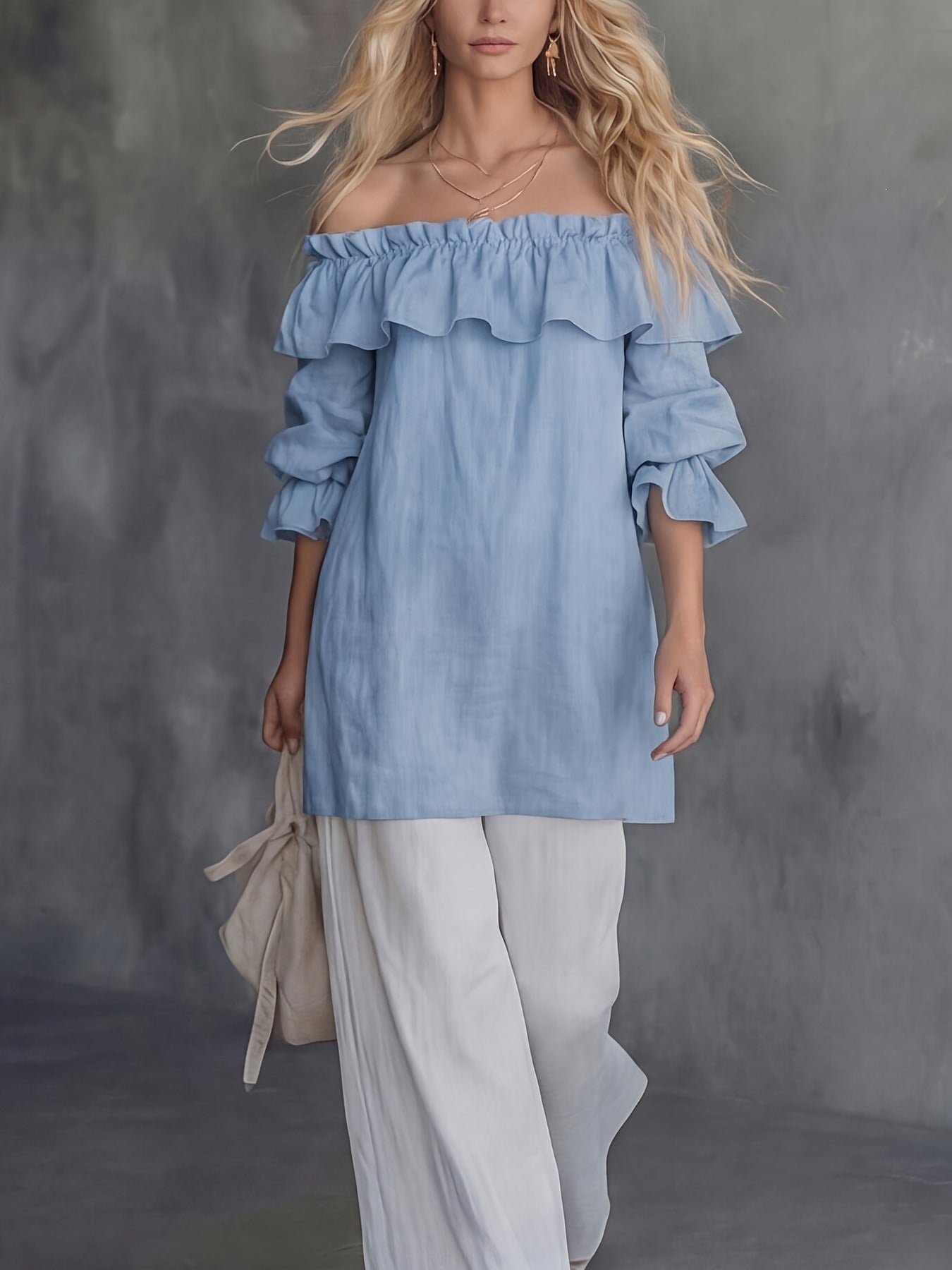 Women's One-Shoulder Ruffled Puff-Sleeve Blouse – Soft Statement Daywear