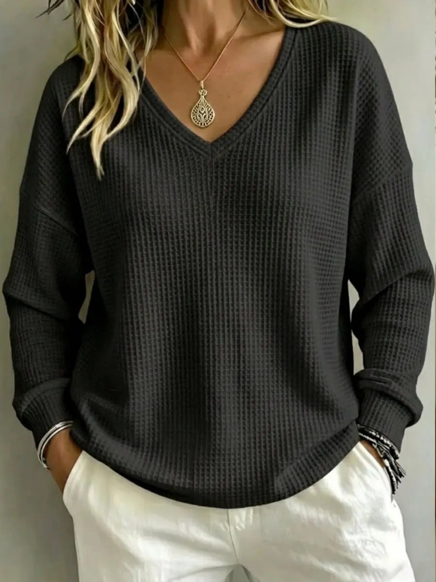 Women’s Casual V-Neck Pullover Top – Relaxed Comfortable Everyday Style