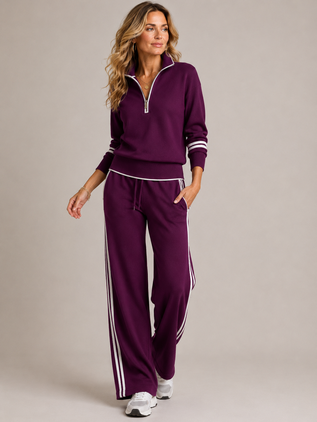 Women's Zip Sweater Set - Comfortable Modern Lounge Outfit