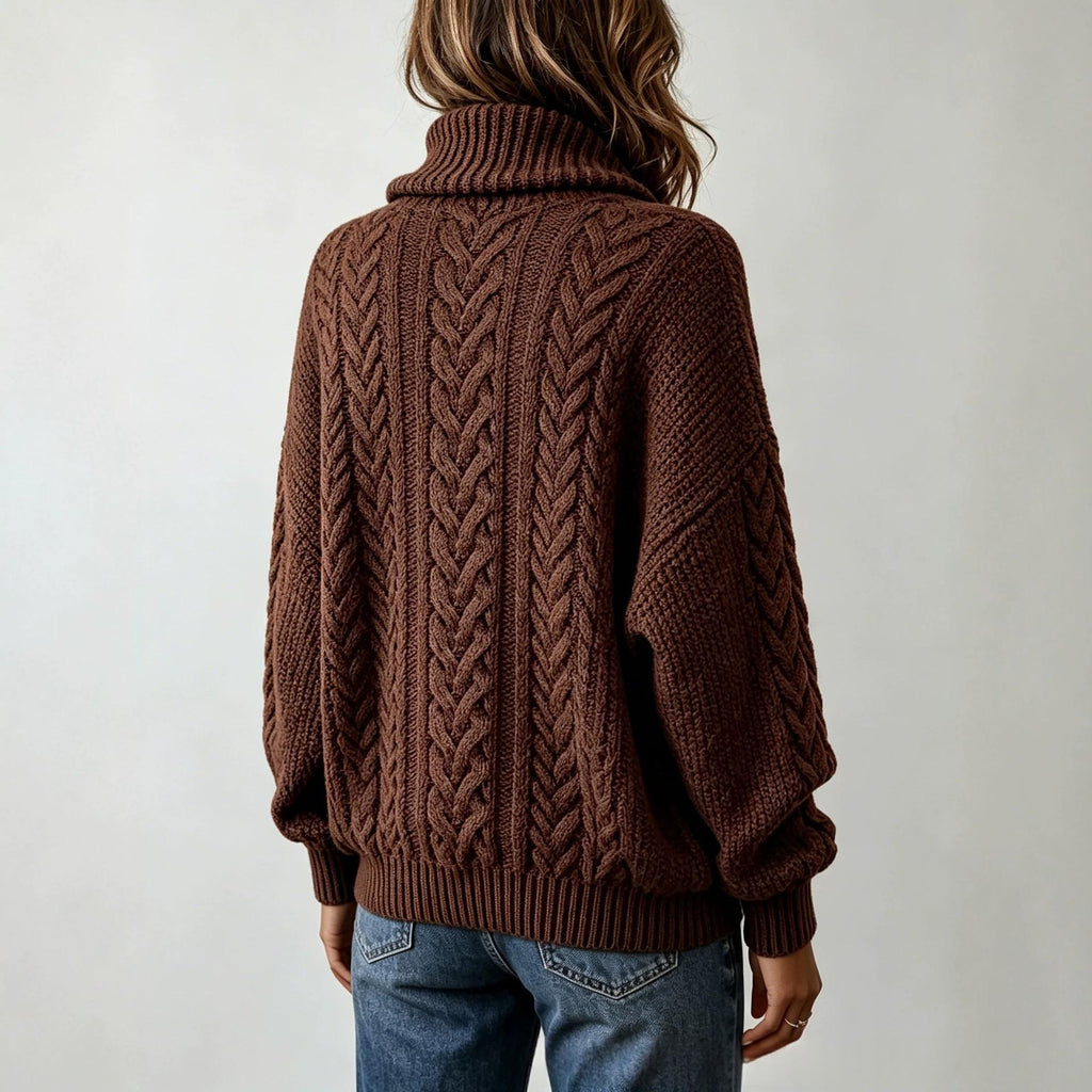 Retro Cable-Knit Turtleneck Sweater - Soft and Cozy