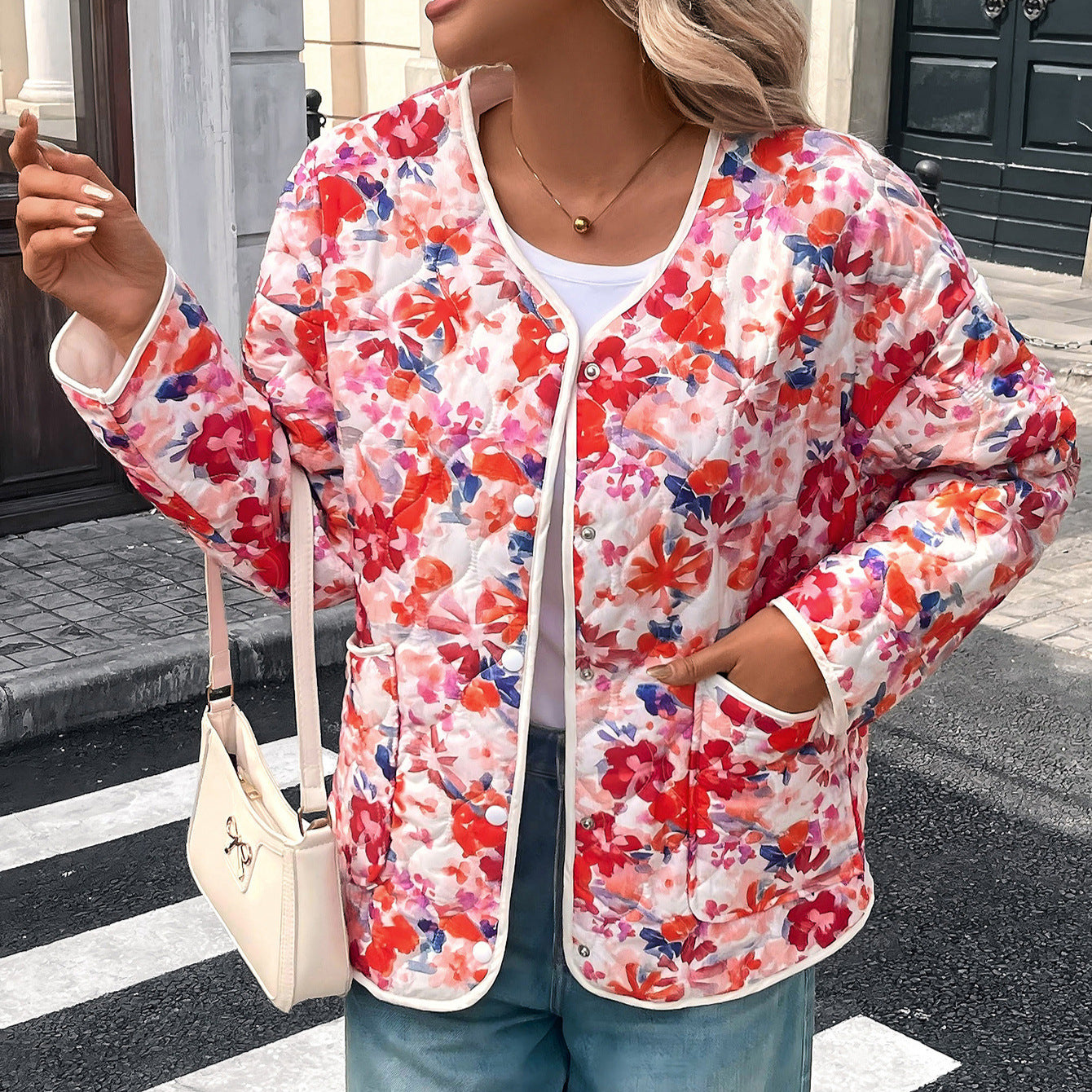 Women's Printed Button Front Pocket Blouse - Relaxed Long Sleeve Top