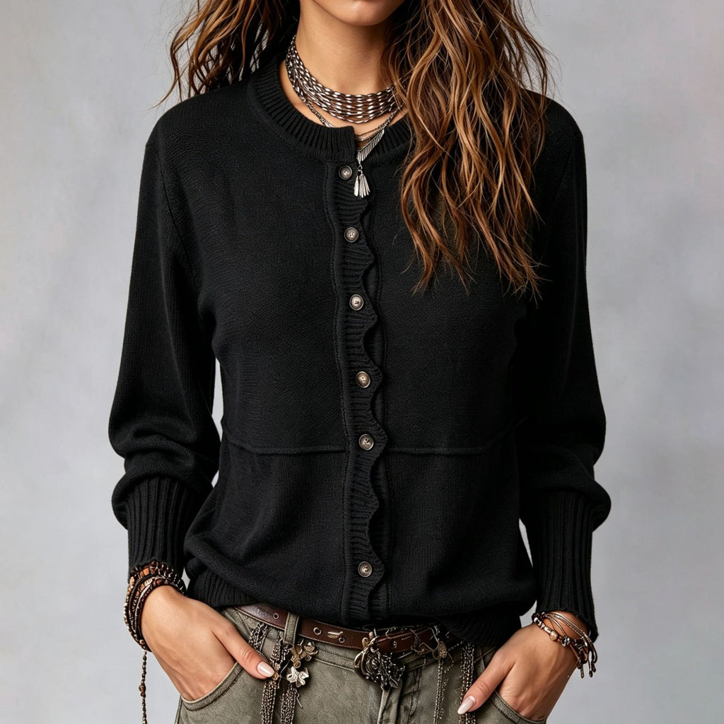 Women’s Casual Button-Up Crewneck Cardigan – Cozy Everyday Layering Style