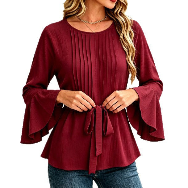 Women's Solid Long-Sleeve Blouse - Simple and Elegant