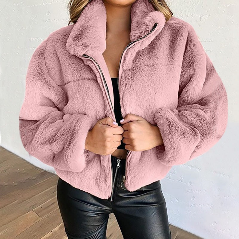 Faux-Fur Zip Cardigan Jacket - Warm and Cozy