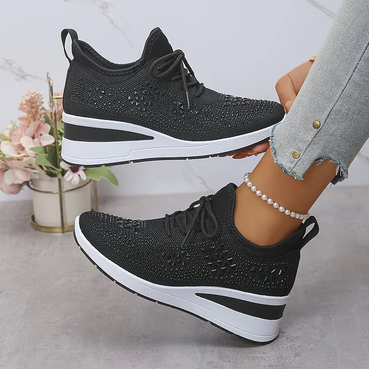 Women's Orthopedic Sneakers with Arch Support and Rhinestones – Comfortable Lightweight Walking Shoes