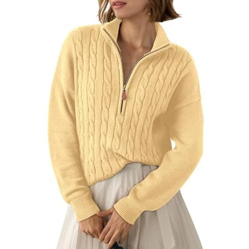 Retro Half-Zip Sweater Top - Loose and Casual