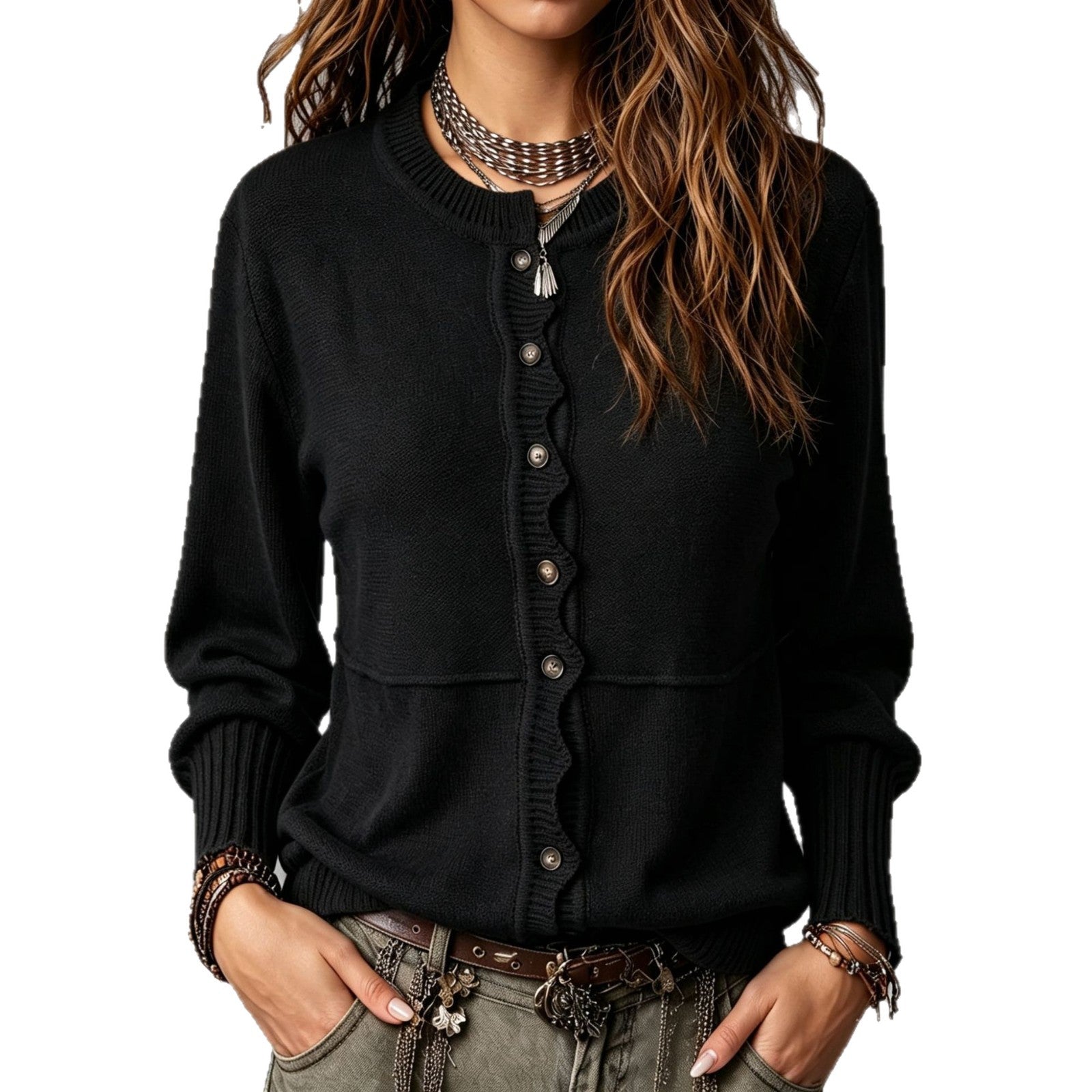 Women’s Casual Button-Up Crewneck Cardigan – Cozy Everyday Layering Style