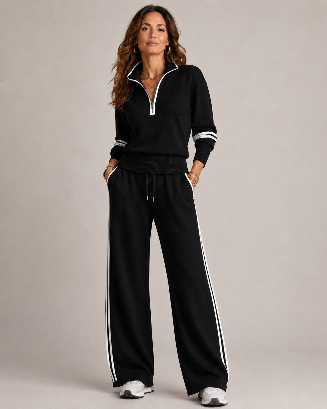 Women's Zip Sweater Set - Comfortable Modern Lounge Outfit