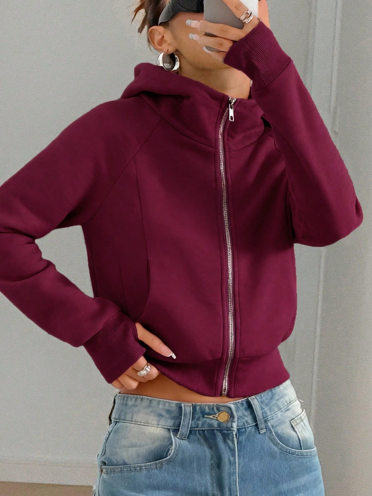 Cropped Solid Hoodie for Women - Casual and Comfortable