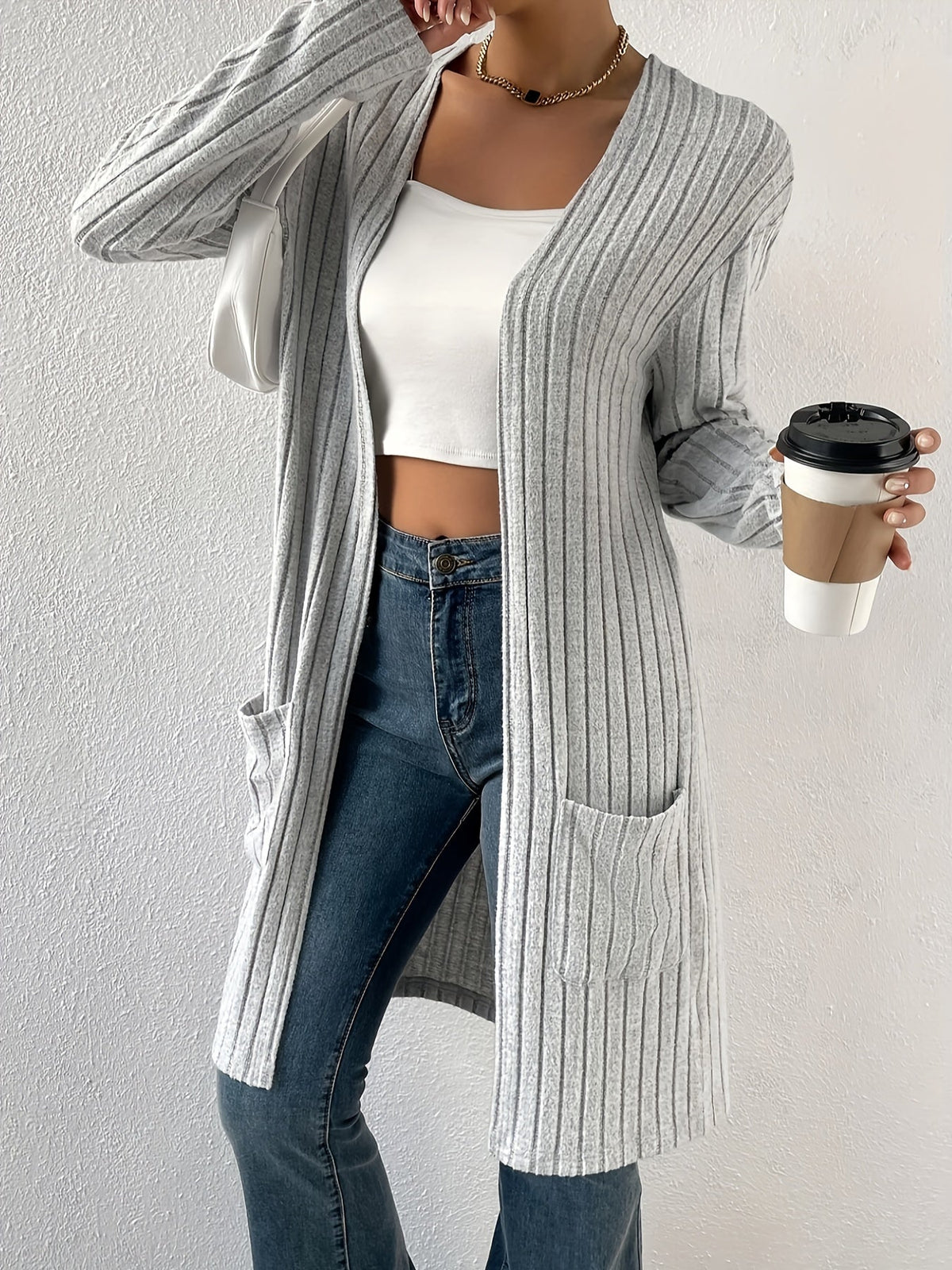 Women’s Ribbed Open Front Cardigan – Lightweight Versatile Layer