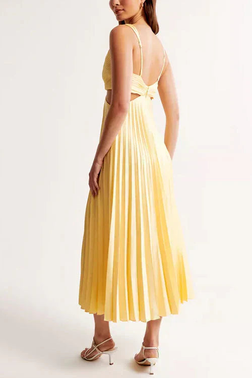 Rumi Women’s Pleated Satin Evening Dress – Elegant Flowy Party Occasion Style