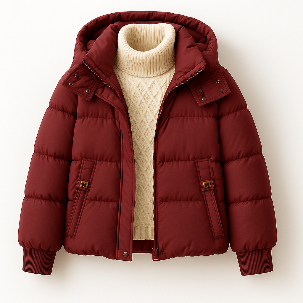 Women's Quilted Puffer Jacket - Warm Buttoned Outer Layer