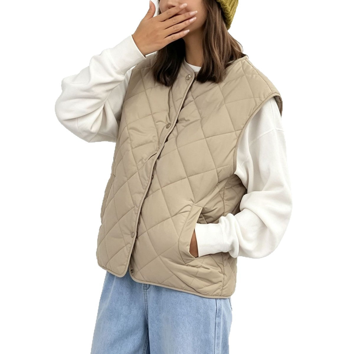Women's Diamond Quilted Cotton Vest - Soft Lightweight Layering Piece