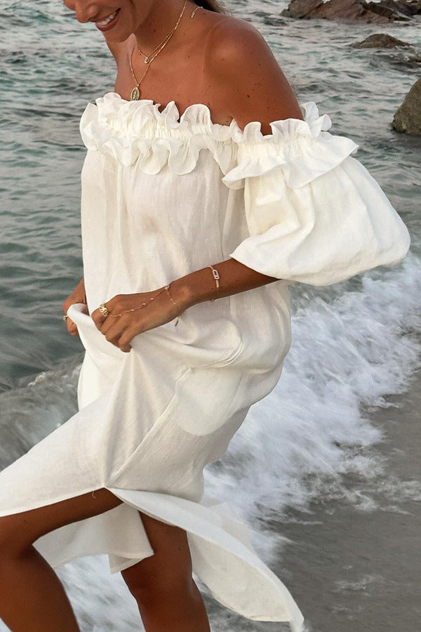 Women's Off Shoulder Cotton Maxi Dress – Boho Ruffle Summer Dress
