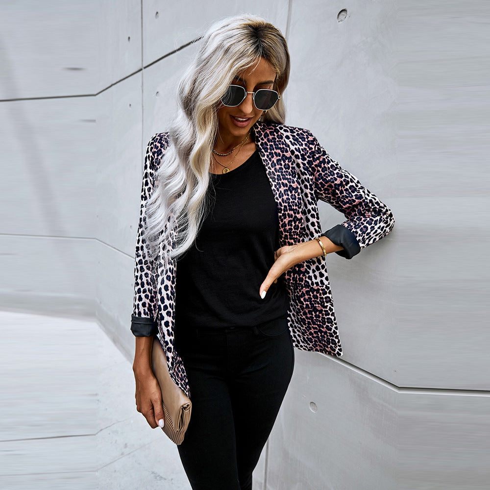 Women's Leopard Print Blazer - Relaxed Statement Layer