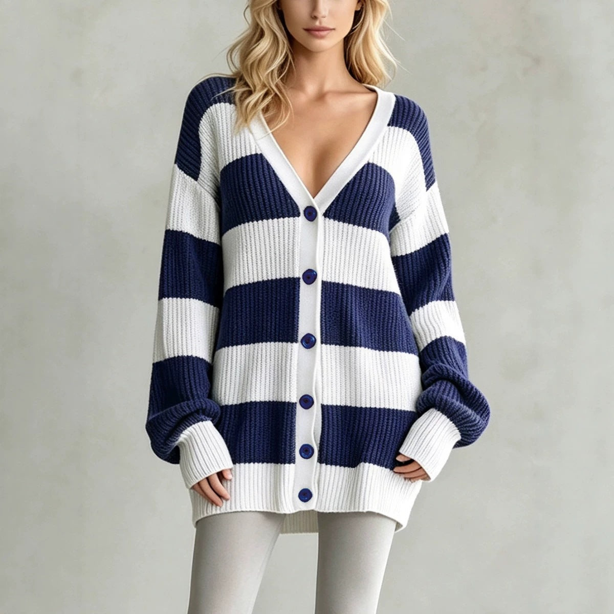 Striped Knit Cardigan Coat - Soft and Comfortable