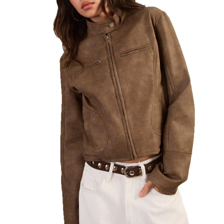 Women's Short Leather-Look Jacket - Chic and Modern
